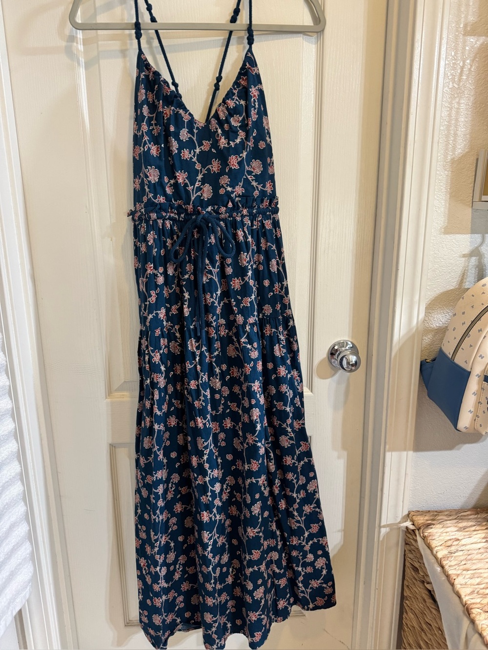 Floral Navy Slip Maxi Dress with burgundy Print